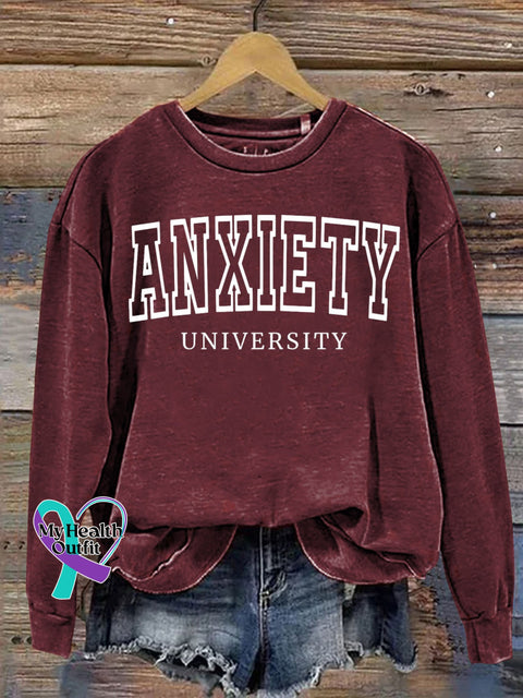 Anxiety University Mental Health Awareness Art Print Casual Sweatshirt Maroon / S
