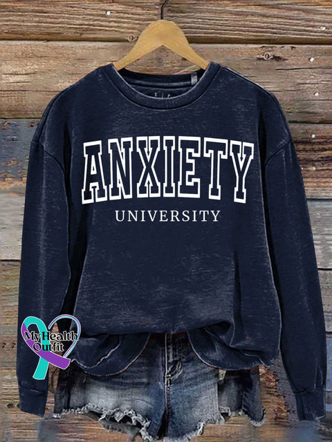 Anxiety University Mental Health Awareness Art Print Casual Sweatshirt Navyblue / S