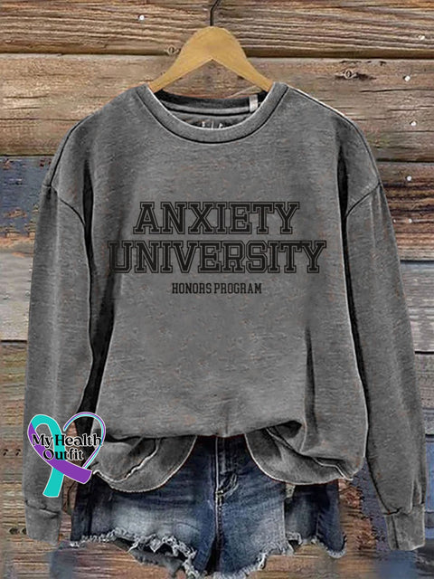 Anxiety University Print Casual Sweatshirt Grey / S