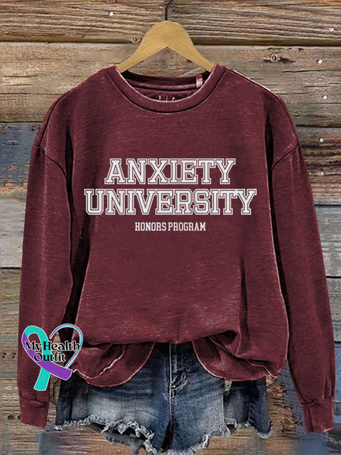 Anxiety University Print Casual Sweatshirt Red / S
