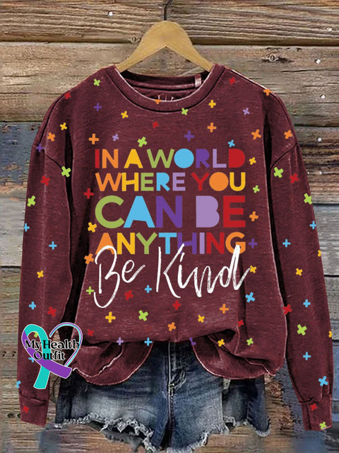 Anything Be Kind Print Casual Sweatshirt Red / S