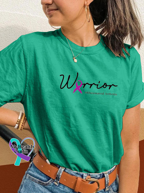Arthritis Warrior Text Print Casual Round Neck Short Sleeve T-Shirt Green / S