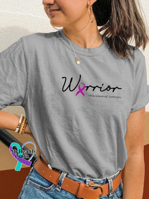 Arthritis Warrior Text Print Casual Round Neck Short Sleeve T-Shirt Grey / S