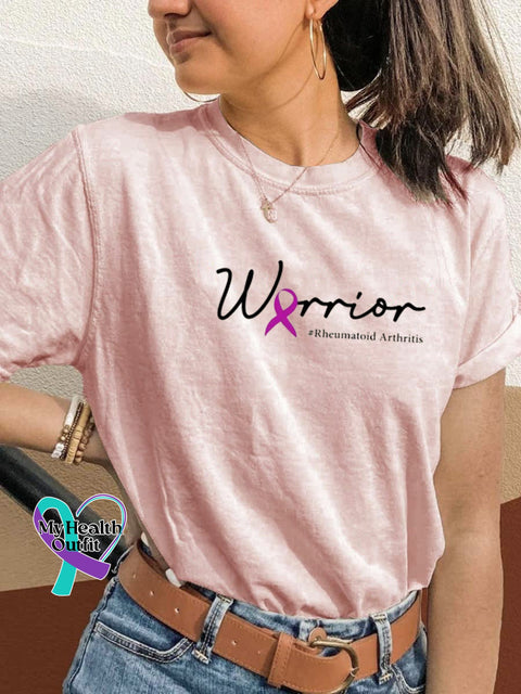 Arthritis Warrior Text Print Casual Round Neck Short Sleeve T-Shirt Pink / S