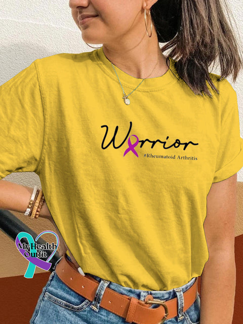 Arthritis Warrior Text Print Casual Round Neck Short Sleeve T-Shirt Yellow / S