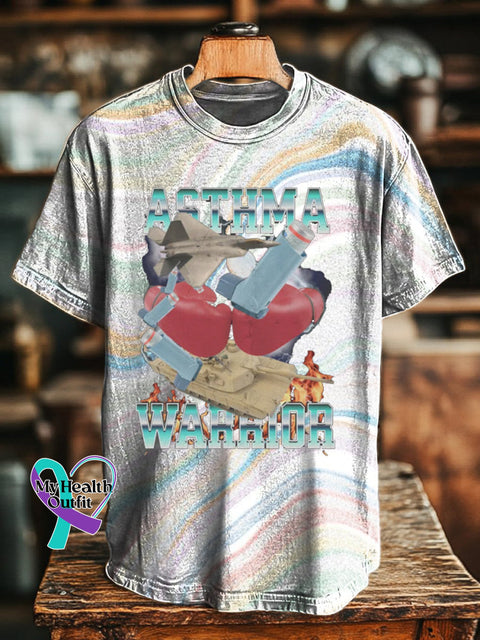 Asthma Warrior Printed Unisex Men’s Women’s Casual Round Neck Short Sleeve T-Shirt Multicolor / S