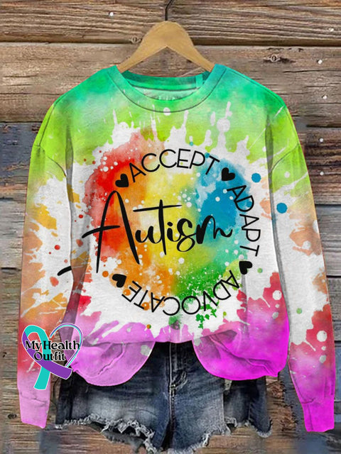 Autism Accept Adapt Advocate Art Print Pattern Casual Sweatshirt Multicolor / S