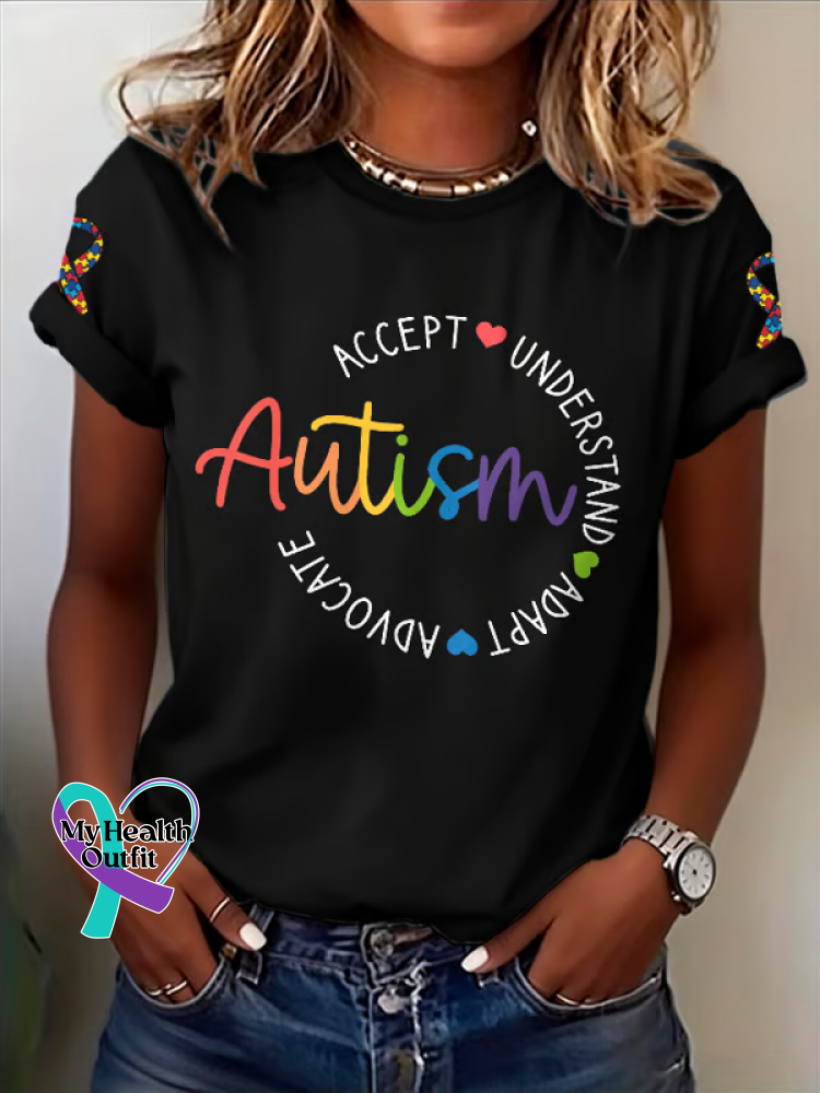 Autism Accept Understand Adapt Advocate Print T-shirt Black / S