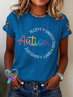 Autism Accept Understand Adapt Advocate Print T-shirt Blue / S