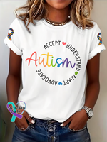 Autism Accept Understand Adapt Advocate Print T-shirt White / S