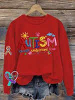 Autism Accept Understand Love Print Casual Sweatshirt Red / S