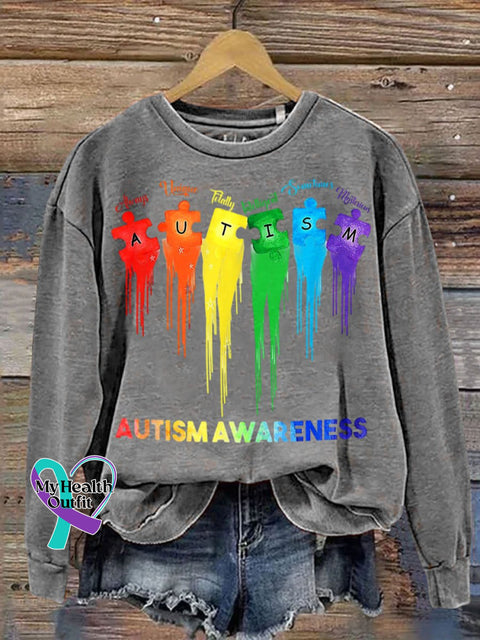 Autism Awareness Art Print Casual Sweatshirt Grey / S