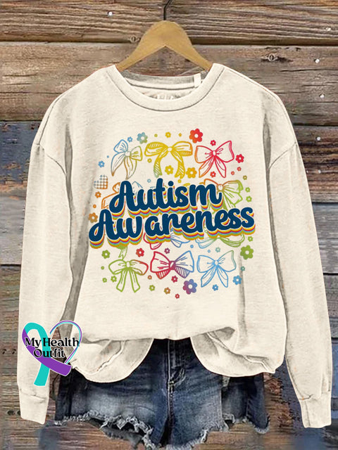 Autism Awareness Bow Print Casual Sweatshirt Beige / S