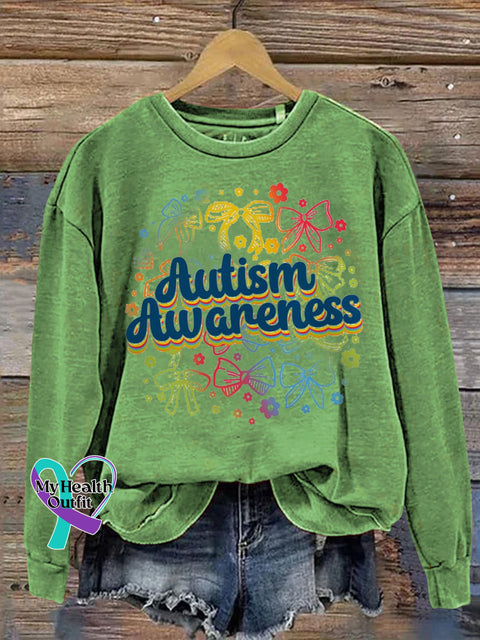 Autism Awareness Bow Print Casual Sweatshirt Green / S