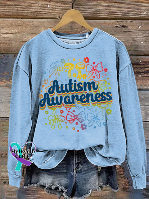 Autism Awareness Bow Print Casual Sweatshirt LightBlue / S