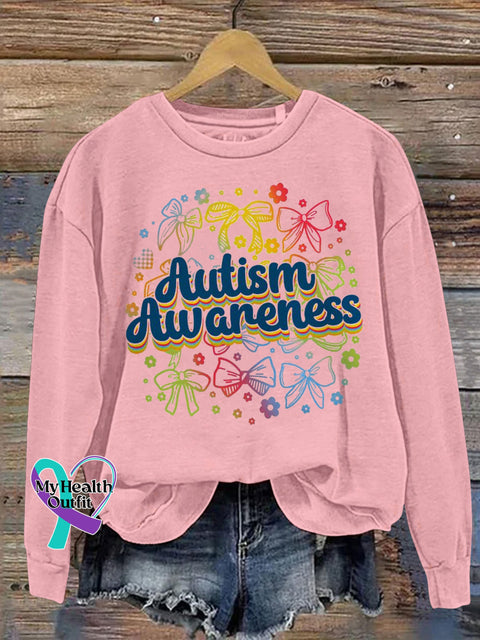 Autism Awareness Bow Print Casual Sweatshirt Pink / S