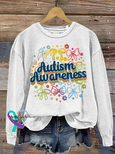 Autism Awareness Bow Print Casual Sweatshirt White / S