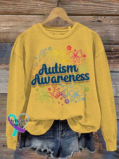 Autism Awareness Bow Print Casual Sweatshirt Yellow / S