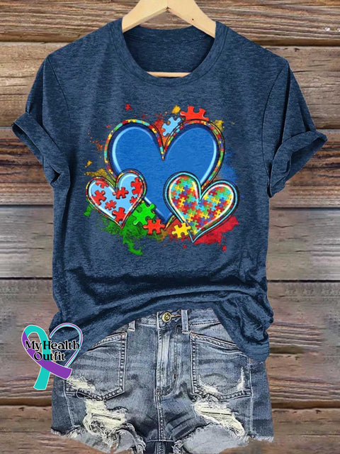 Autism Awareness Heart T-shirt Blue / S
