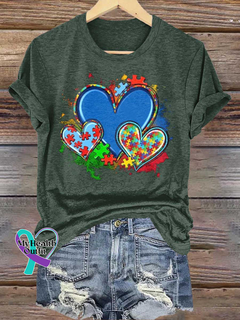 Autism Awareness Heart T-shirt Green / S
