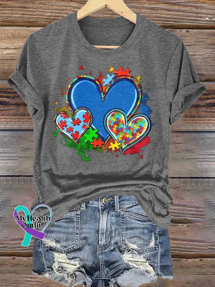 Autism Awareness Heart T-shirt Grey / S