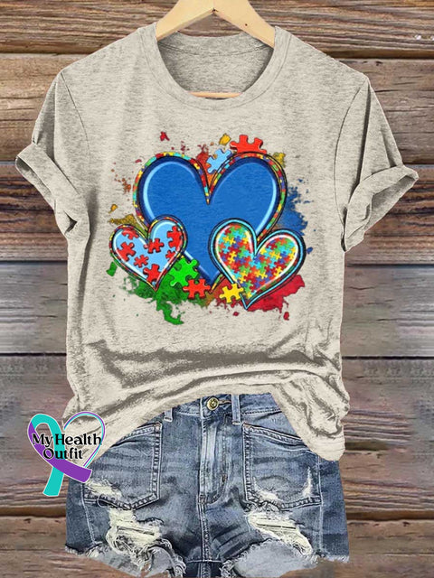 Autism Awareness Heart T-shirt Sand / S