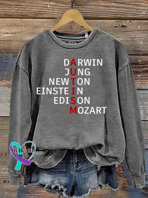Autism Awareness Monogram Print Casual Sweatshirt Grey / S