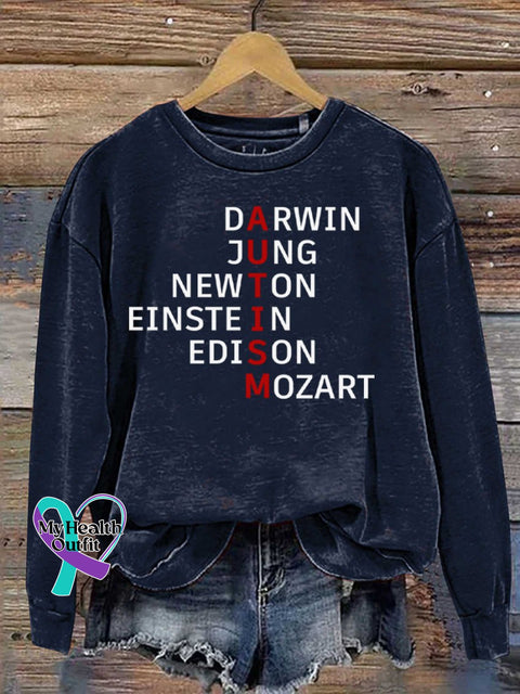 Autism Awareness Monogram Print Casual Sweatshirt Navyblue / S