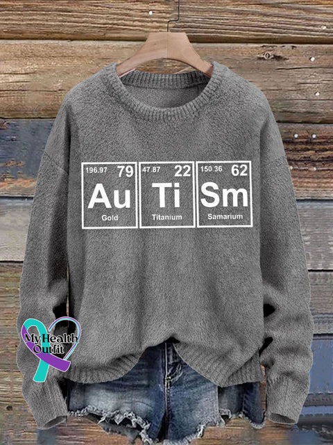 Autism Awareness Periodic Table Print Knit Pullover Sweater Grey / S