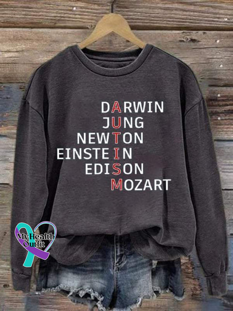Autism Awareness Print Casual Sweatshirt Grey / S