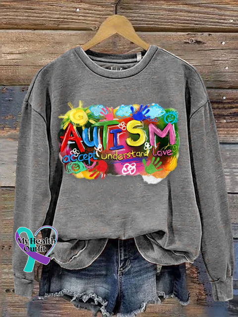 Autism Awareness Print Casual Sweatshirt Grey / S