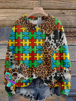Autism Awareness Print Knit Pullover Sweater Multicolor / S