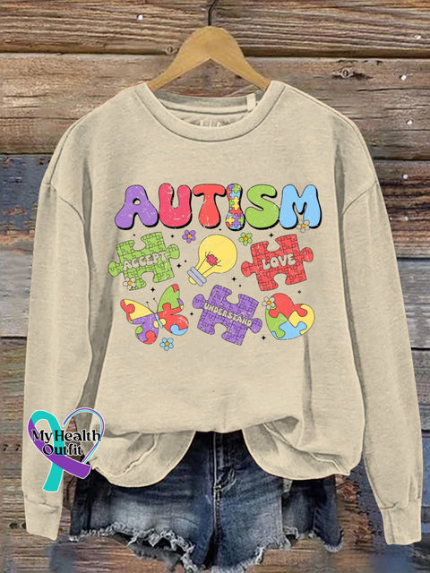 Autism Awareness Printed Casual Sweatshirt Beige / S