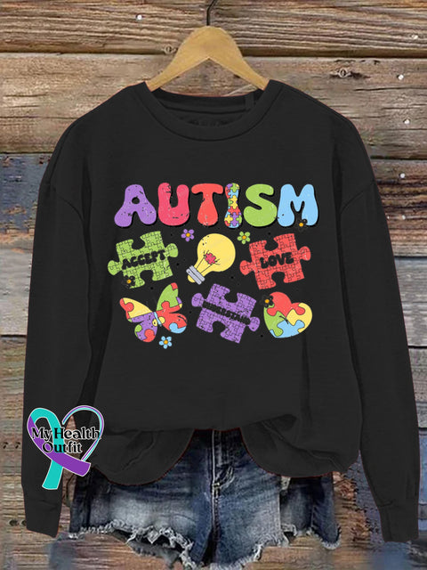 Autism Awareness Printed Casual Sweatshirt Black / S