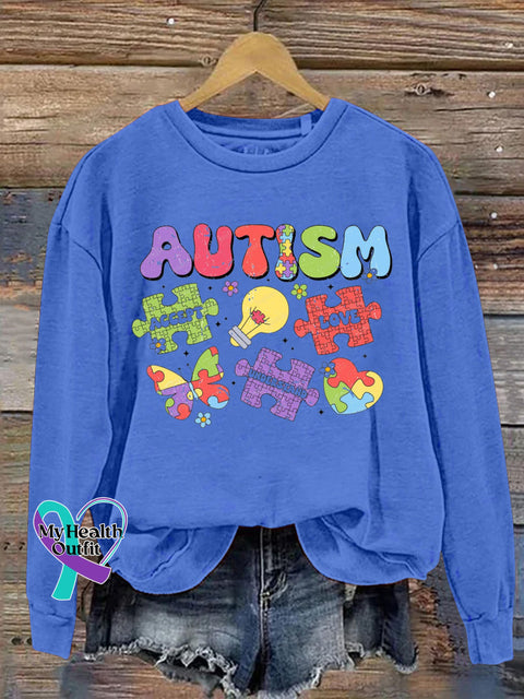 Autism Awareness Printed Casual Sweatshirt Blue / S