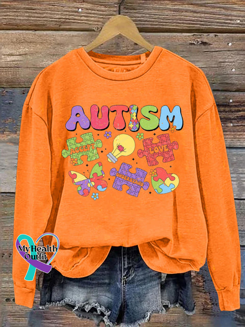 Autism Awareness Printed Casual Sweatshirt Orange / S