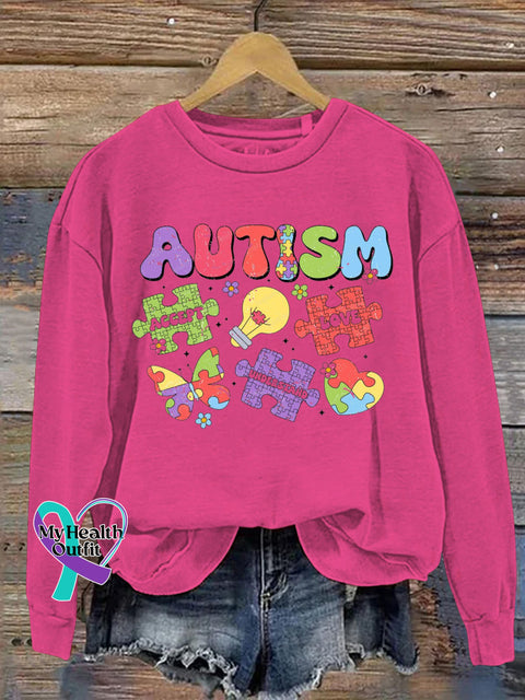 Autism Awareness Printed Casual Sweatshirt RoseRed / S