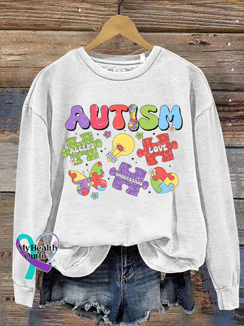 Autism Awareness Printed Casual Sweatshirt White / S