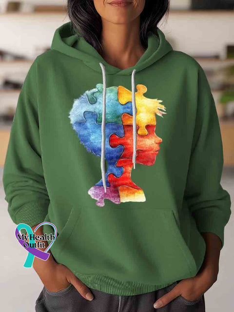Autism Awareness Puzzle Art Casual Hoodie Sweatshirt Green / S