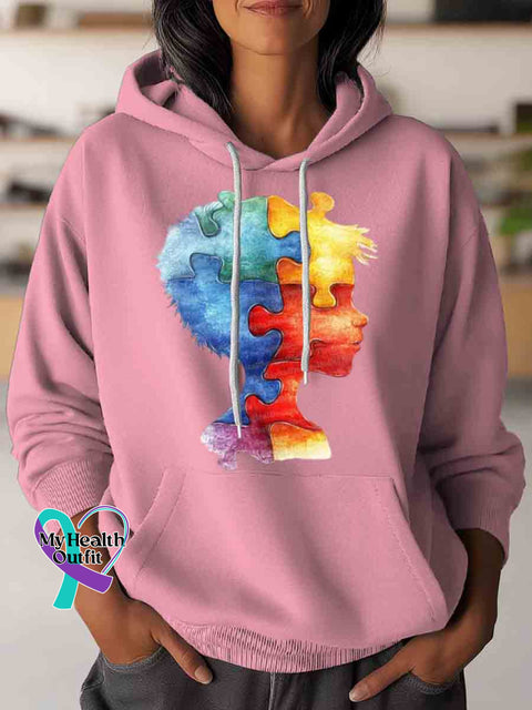 Autism Awareness Puzzle Art Casual Hoodie Sweatshirt Pink / S