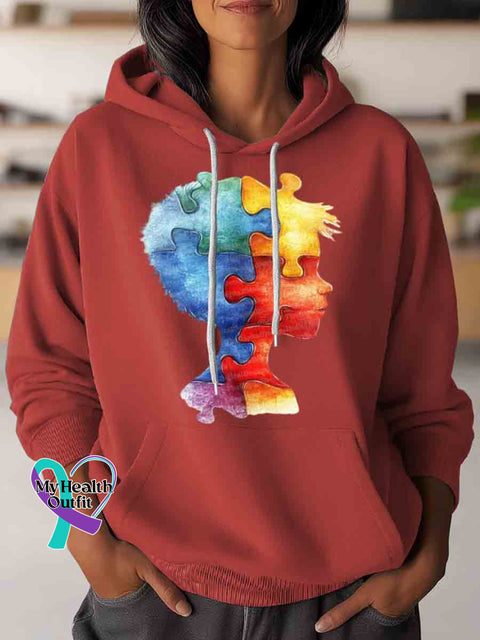 Autism Awareness Puzzle Art Casual Hoodie Sweatshirt Red / S