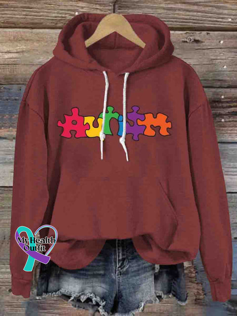 Autism Awareness Puzzle Art Hoodie Sweatshirt DarkRed / S