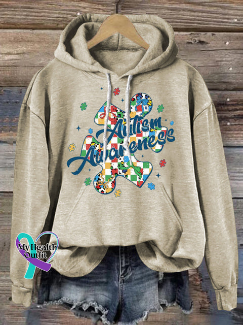 Autism Awareness Puzzle Prints Casual Hoodie Beige / S