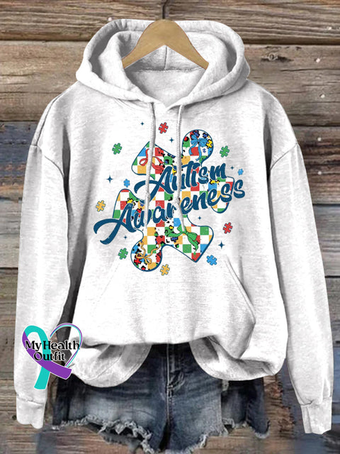 Autism Awareness Puzzle Prints Casual Hoodie White / S