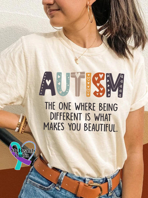 Autism Awareness What Make You Beautiful Printing T-Shirt Beige / S