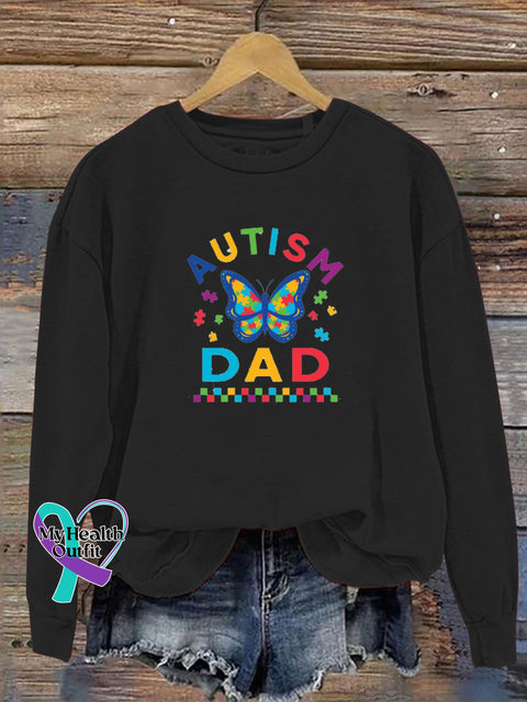 Autism Dad Printed Casual Sweatshirt Black / S