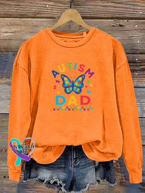 Autism Dad Printed Casual Sweatshirt Orange / S