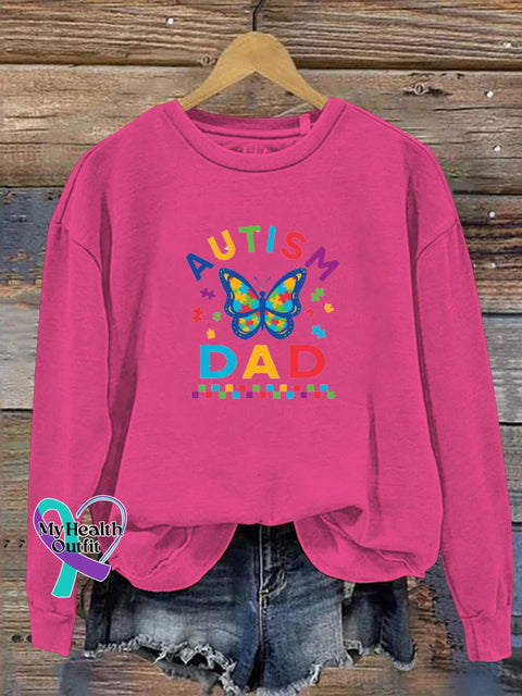 Autism Dad Printed Casual Sweatshirt RoseRed / S