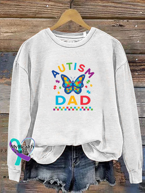Autism Dad Printed Casual Sweatshirt White / S