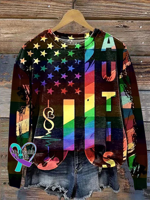 Autism Flag Print Casual Sweatshirt Multicolor / S
